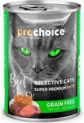 ProChoice Seçici Kediler İçin Sığır Etli Ciğerli Tahılsız Ezme Yetişkin Kedi Konservesi 400 gr