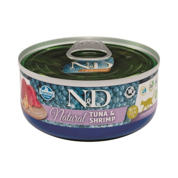 N&D Natural Ton Balıklı ve Karidesli Tahılsız Yetişkin Kedi Konservesi 70gr