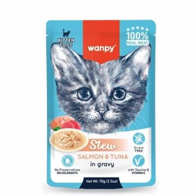 Wanpy Stew Gravy Ton Balıklı ve Somonlu Yavru Yaş Kedi Maması 70 Gr