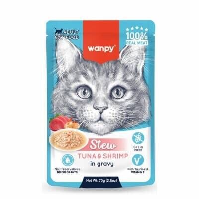 Wanpy Stew Gravy Ton Balıklı ve Karidesli Yetişkin Yaş Kedi Maması 70 Gr