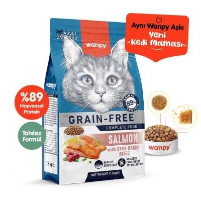Wanpy Tahılsız Somon Balıklı Yetişkin Kedi Kuru Maması 1,5 kg