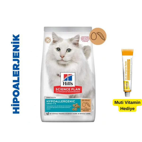 Hills Hypoallergenic Adult Yumurta ve Böcek Proteinli Yetişkin Kedi Maması 1.5 Kg