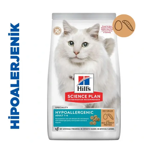 Hills Hypoallergenic Adult Yumurta ve Böcek Proteinli Yetişkin Kedi Maması 1.5 Kg