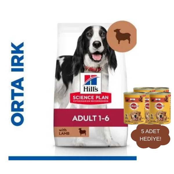 Hill's SCIENCE PLAN Yetişkin Orta Irk Kuzulu ve Pirinçli Köpek Maması 12 kg + 2 kg