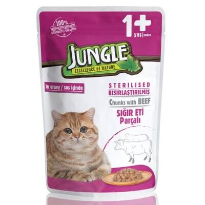 Jungle Pouch Sığır Eti Parçalı Kısırlaştırılmış Kedi Konservesi 100 Gr