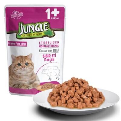 Jungle Pouch Sığır Eti Parçalı Kısırlaştırılmış Kedi Konservesi 100 Gr
