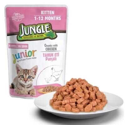 Jungle Pouch Tavuk Eti Parçalı Yavru Kedi Konservesi 100 Gr