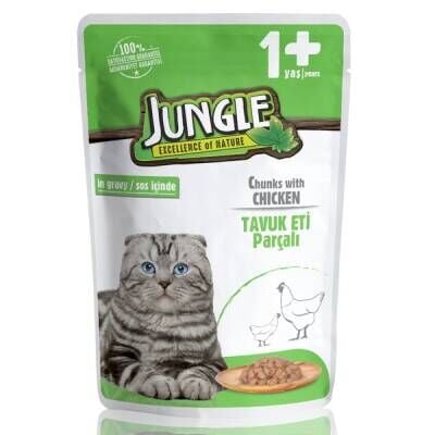 Jungle Pouch Tavuk Eti Parçalı Soslu Yetişkin Kedi Konservesi 100 Gr