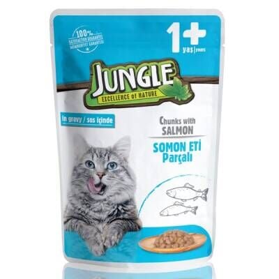 Jungle Pouch Somon Parçalı Yetişkin Kedi Konservesi 100 Gr