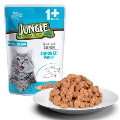 Jungle Pouch Somon Parçalı Yetişkin Kedi Konservesi 100 Gr