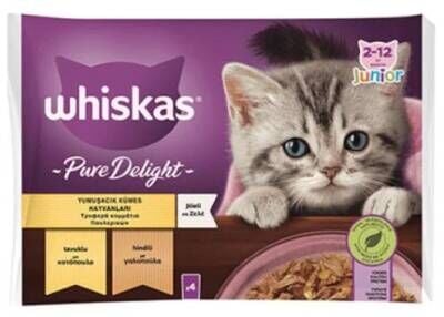 Whiskas Pouch Pure Delight Jöle İçinde Tavuklu ve Hindili Yavru Kedi Konservesi 85 gr 4'lü