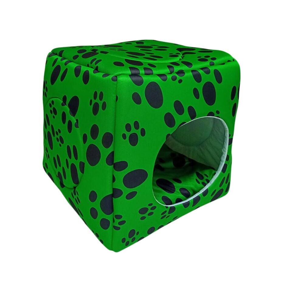 BioSand Pati Desenli Üç Fonksiyonlu Kedi Yatağı Yeşil