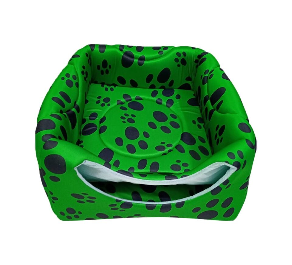 BioSand Pati Desenli Üç Fonksiyonlu Kedi Yatağı Yeşil