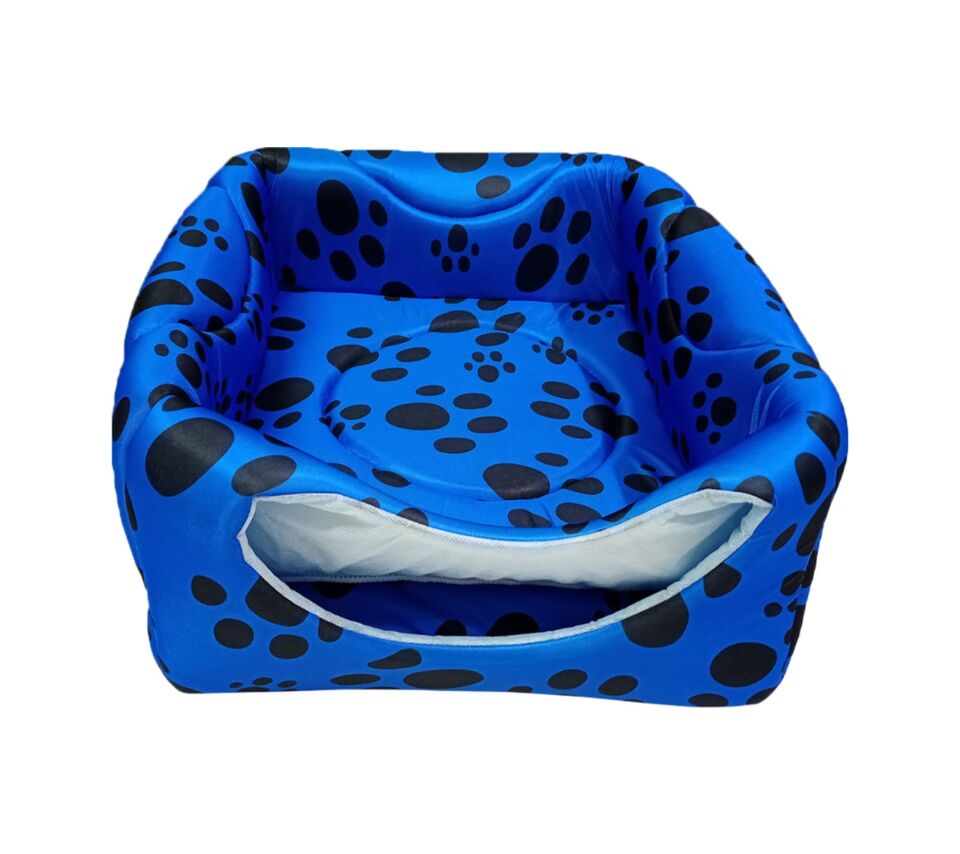 BioSand Pati Desenli Üç Fonksiyonlu Kedi Yatağı Mavi