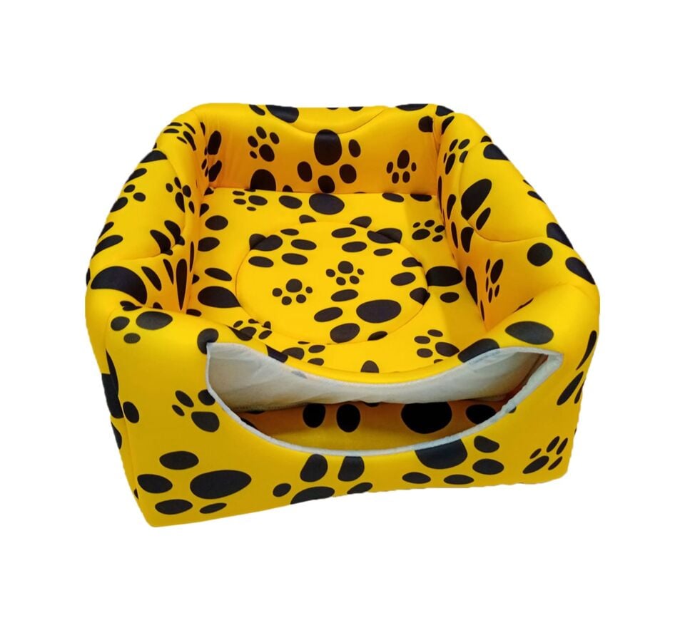 BioSand Pati Desenli Üç Fonksiyonlu Kedi Yatağı Sarı