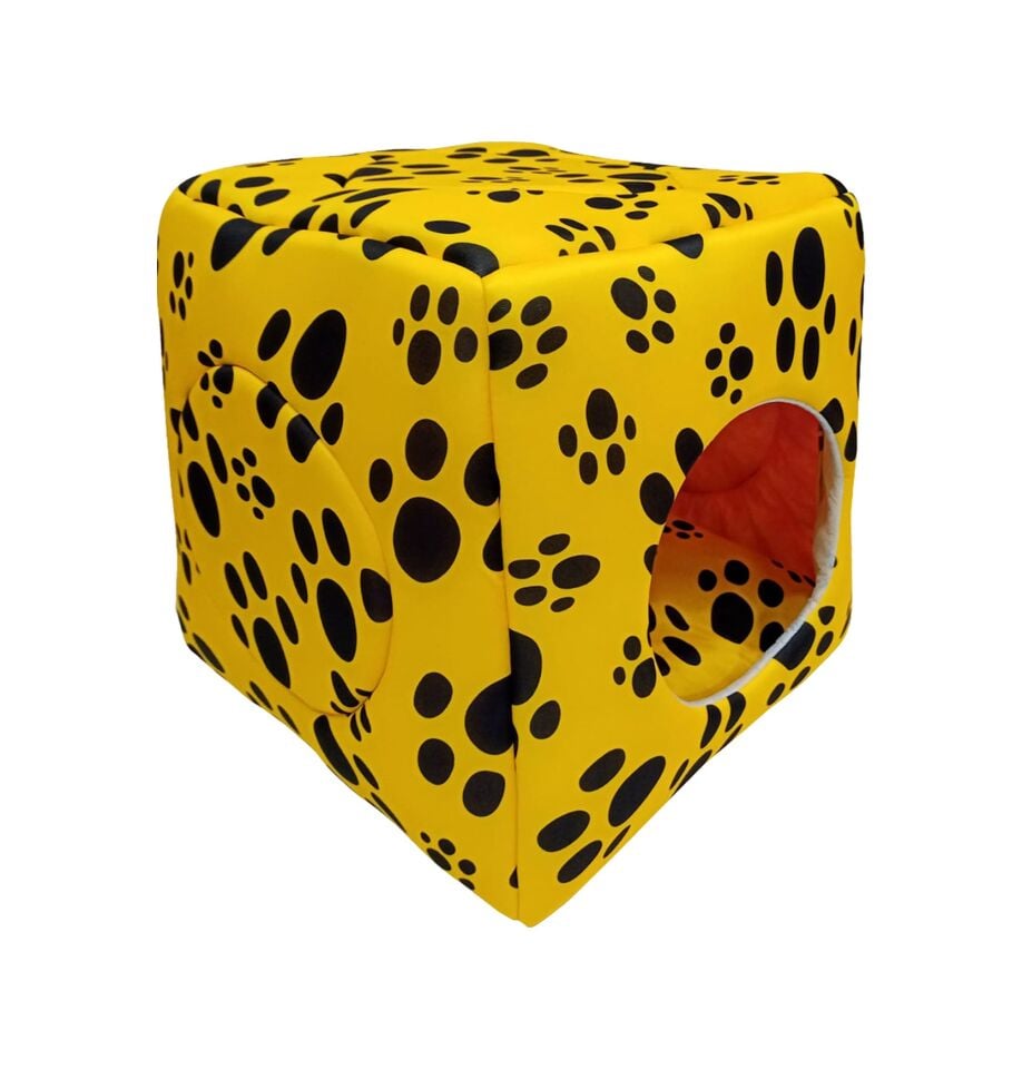 BioSand Pati Desenli Üç Fonksiyonlu Kedi Yatağı Sarı