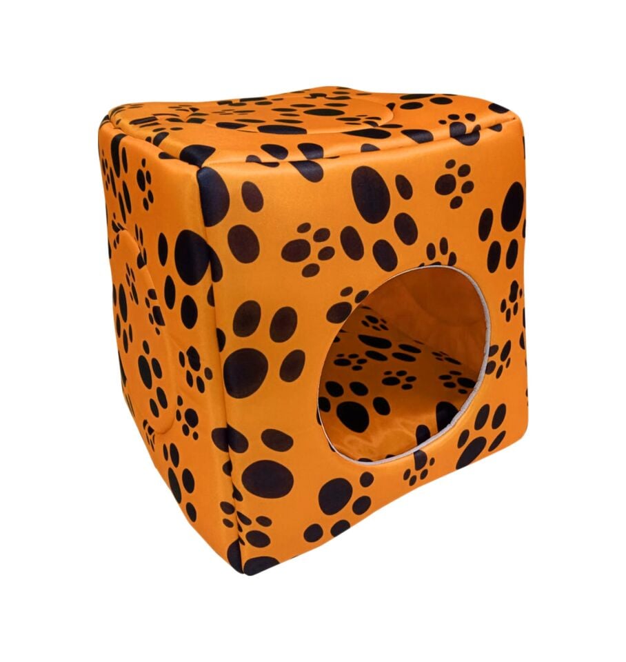 BioSand Pati Desenli Üç Fonksiyonlu Kedi Yatağı Turuncu