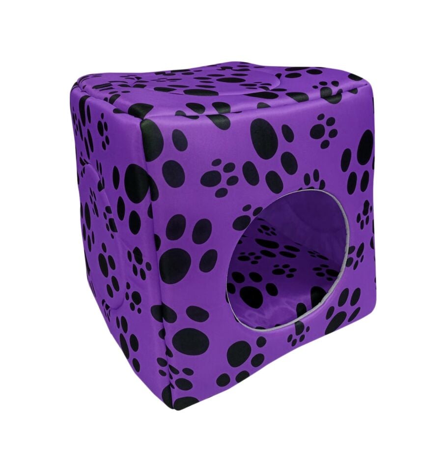 BioSand Pati Desenli Üç Fonksiyonlu Kedi Yatağı Mor