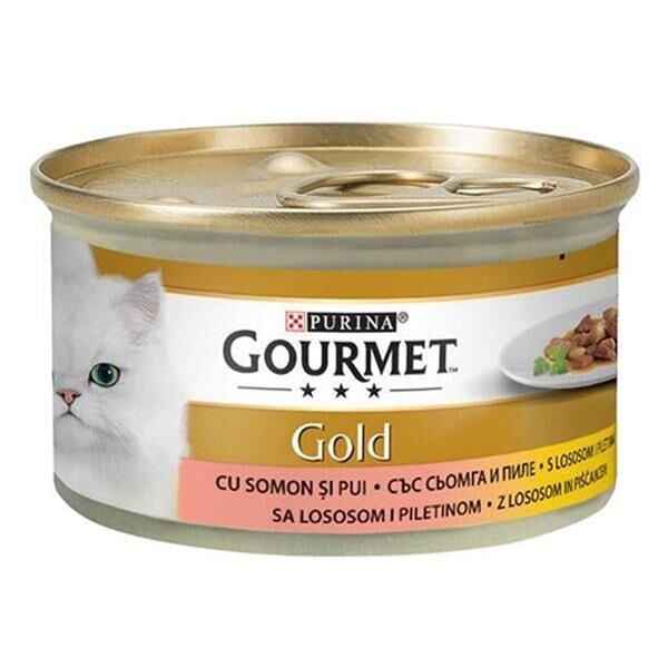 Gourmet Parça Etli Soslu Somonlu ve Tavuklu 85 gr 24'lü Yetişkin Konserve Kedi Maması