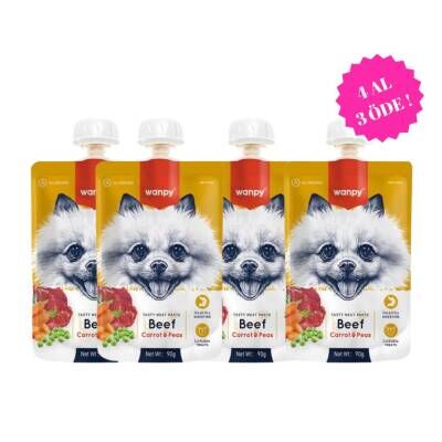 Wanpy Taze Sığır Etli ve Havuçlu Köpek Et Ezmesi 90 gr (4 AL 3 ÖDE)
