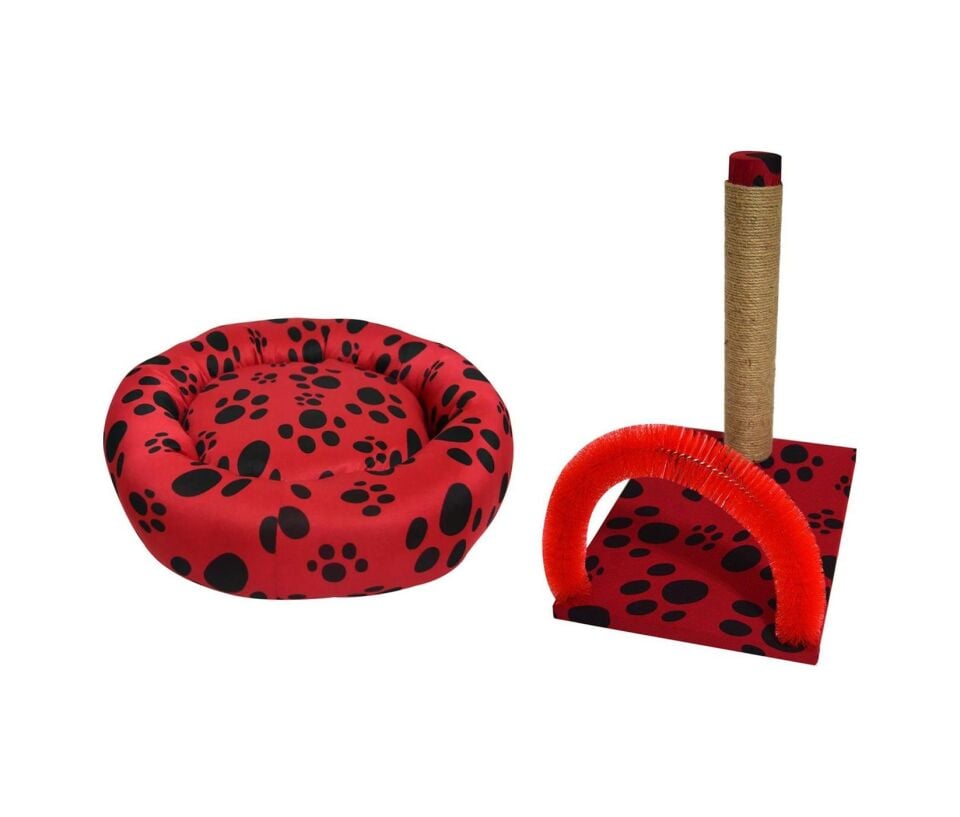 BioSand BS-SET05 Simit Kedi Yatağı ve Kaşımalı Tırmalama Seti Kırmızı
