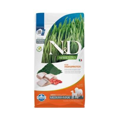 N&D Spirulina Takviyeli Tahılsız Ringa Balıklı Orta ve Büyük Irk Yetişkin Köpek Maması 2 kg