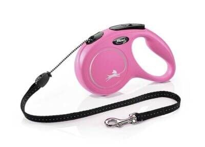 Flexi New Classic İp Otomatik Köpek Gezdirme Tasması Pembe M 5 mt