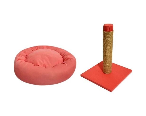 Biosand Simit Kedi Yatağı ve Tırmalama Seti Pembe