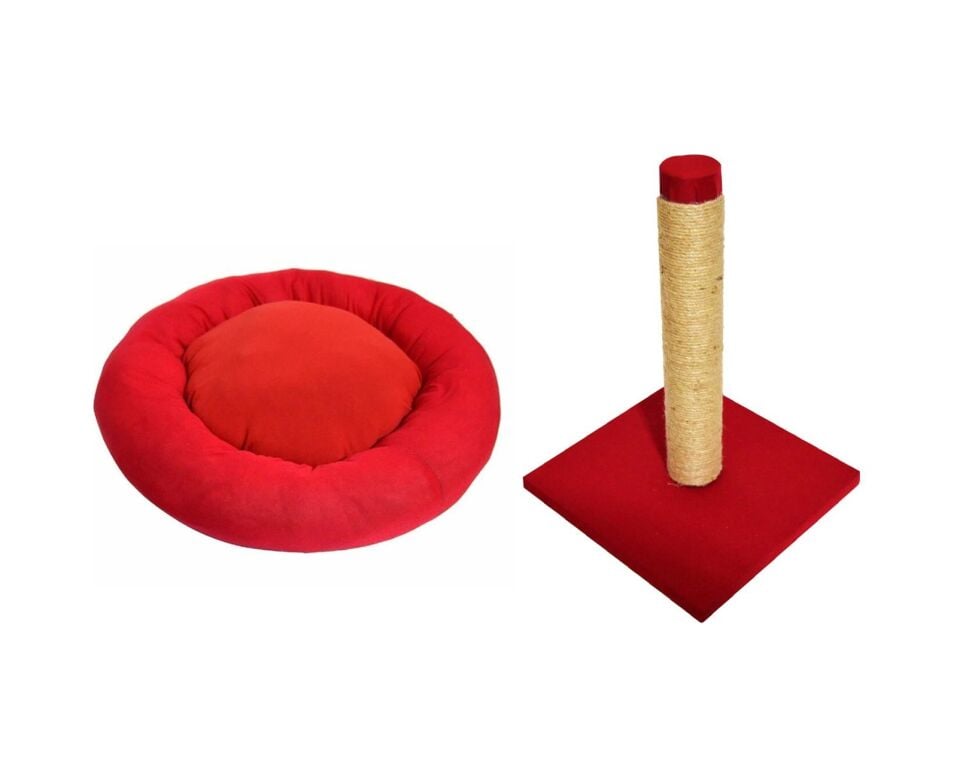 BioSand BS-SET0 Simit Kedi Yatağı ve Tırmalama Seti Kırmızı