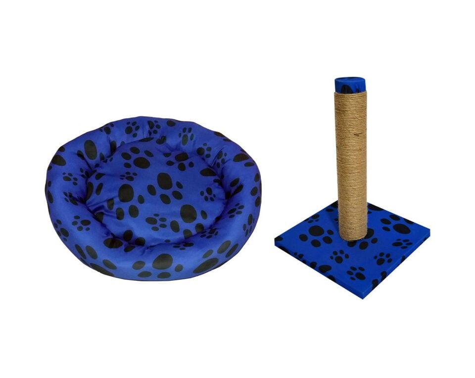 BioSand BS-SET0 Simit Kedi Yatağı ve Tırmalama Seti Mavi