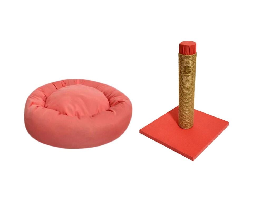 BioSand BS-SET0 Simit Kedi Yatağı ve Tırmalama Seti Pembe