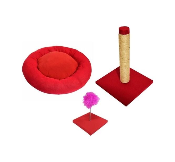 Biosand Simit Kedi Yatağı - Tırmalama - Hacıyatmaz Seti Kırmızı