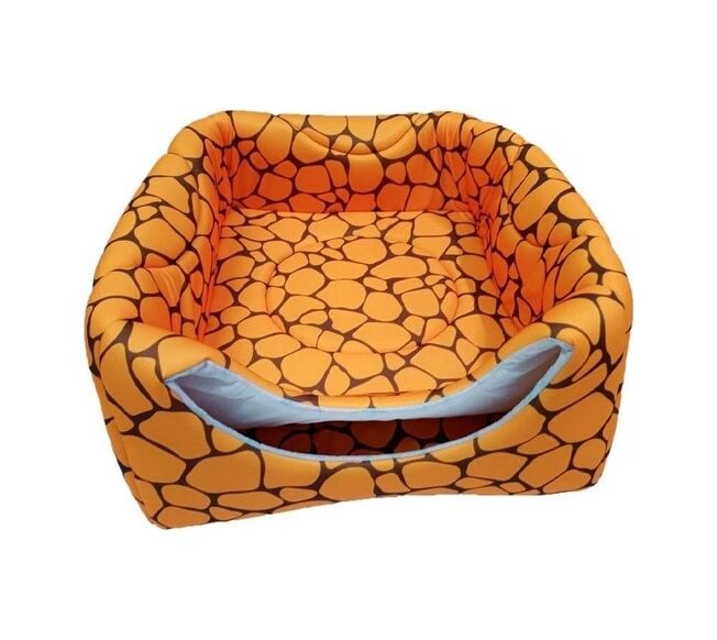Bio Sand Pati Desenli Üç Fonksiyonlu Zürafa Desenli Kedi Yatağı 45 CM Turuncu