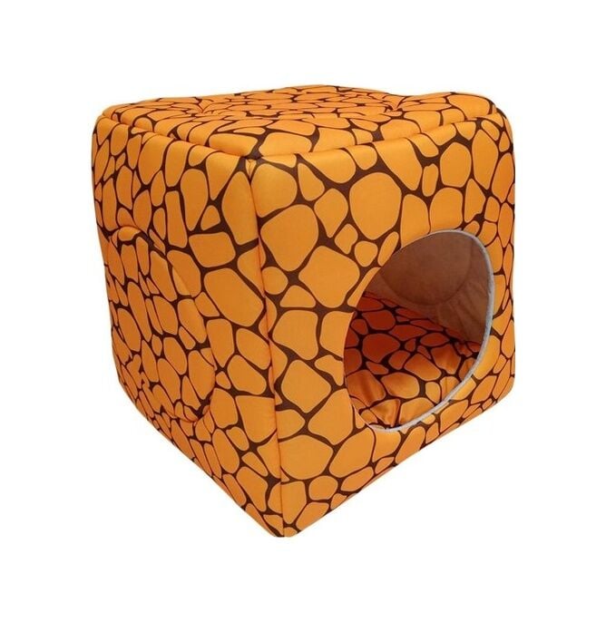 Bio Sand Pati Desenli Üç Fonksiyonlu Zürafa Desenli Kedi Yatağı 45 CM Turuncu
