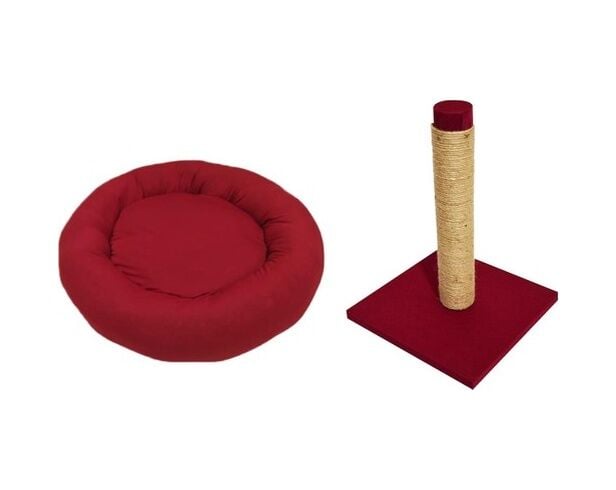 Biosand Simit Kedi Yatağı ve Tırmalama Seti Bordo