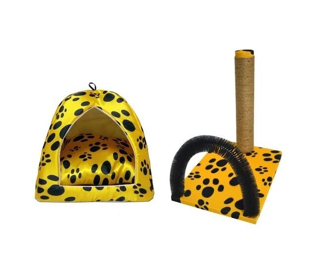 Biosand Eskimo Kedi Yatağı ve Kaşımalı Tırmalama Seti Sarı Patili