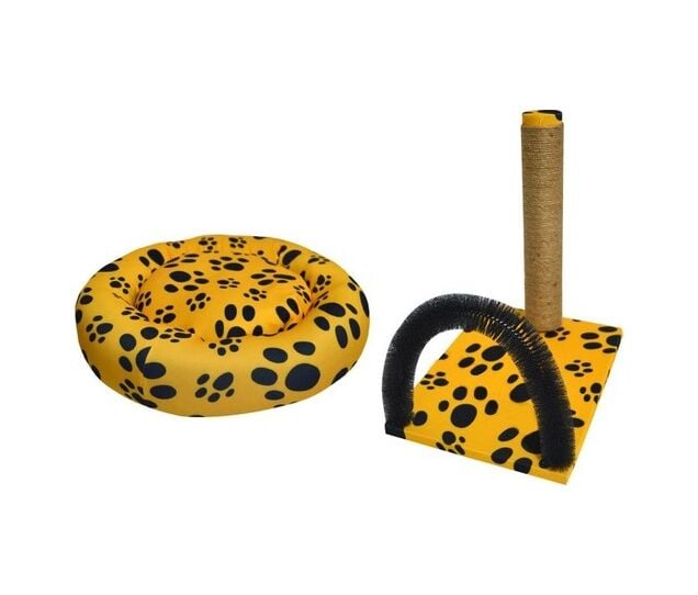 Biosand Simit Kedi Yatağı ve Kaşımalı Tırmalama Seti Sarı Patili Sarı