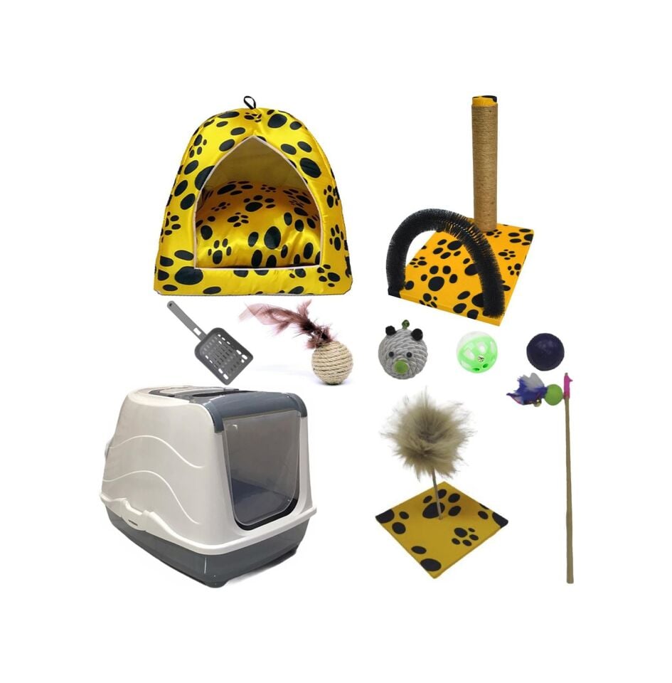 BioSand BS-SET47 Kedi Tuvalet ve İhtiyaç Seti 10'lu Sarı