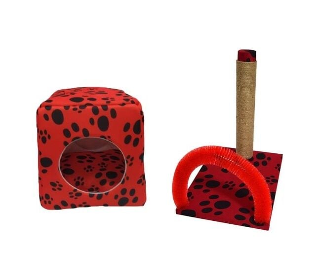 Biosand Üç Fonksiyonlu Kedi Yatağı ve Kaşımalı Tırmalama Seti Kır