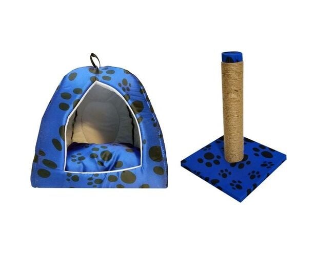 Biosand Eskimo Kedi Yatağı ve Tırmalama Seti Mavi Patili