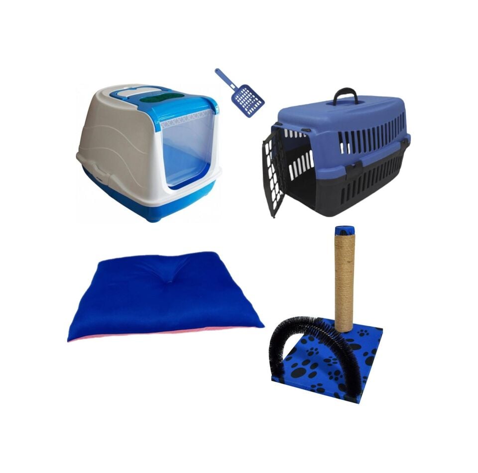 BioSand BS-SET36 Kedi Tuvalet ve İhtiyaç Seti 5'li Mavi
