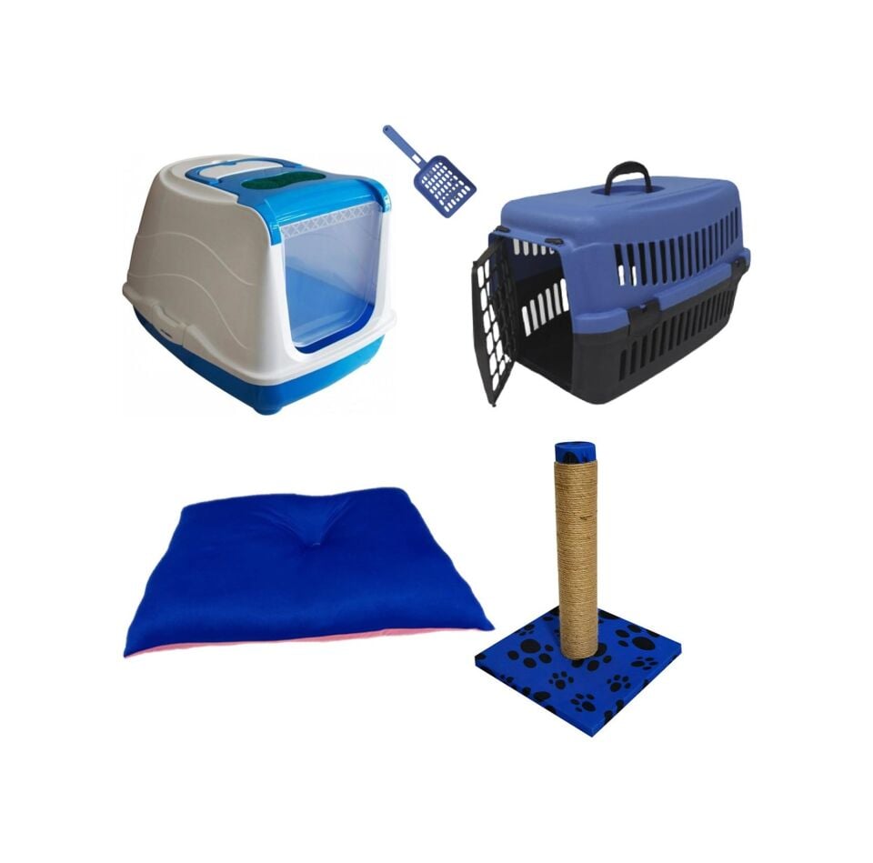 BioSand BS-SET34 Kedi Tuvalet ve İhtiyaç Seti 5'li Mavi