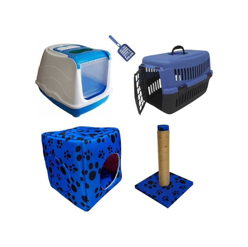 BioSand BS-SET33 Kedi Tuvalet ve İhtiyaç Seti 5'li Mavi