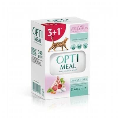 Optimeal Kuzu Etli Sebzeli Yetişkin Kedi Yaş Maması 85 gr (4 AL 3 ÖDE)