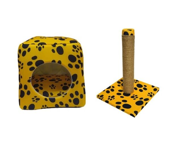 Biosand Üç Fonksiyonlu Kedi Yatağı ve Tırmalama Seti Sarı Patili