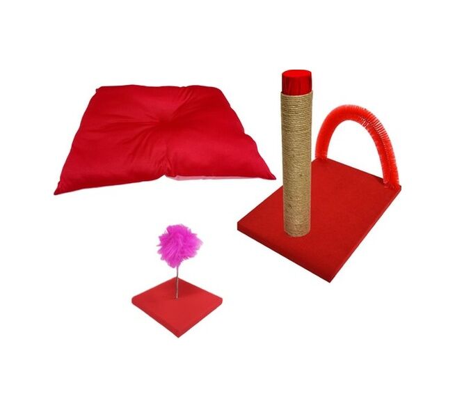 Biosand Kedi Yastığı - Kaşımalı Tırmalama - Hacıyatmaz Seti Kırmı