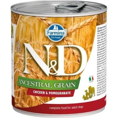 N&D Düşük Tahıllı Tavuk ve Narlı Köpek Konservesi 285 gr