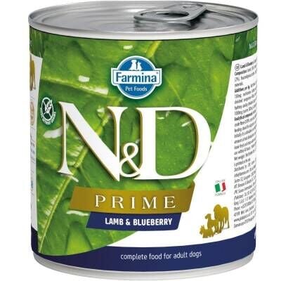 N&D Prime Tahılsız Kuzu Etli ve Yaban Mersinli Yetişkin Köpek Konservesi 285 gr