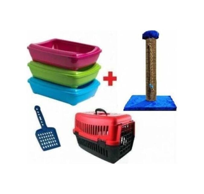 Bio Sand Açık Kedi Tuvaleti + Kürek + Kedi Taşıma Çantası + Tırmalama Kedi Seti Çok Renkli