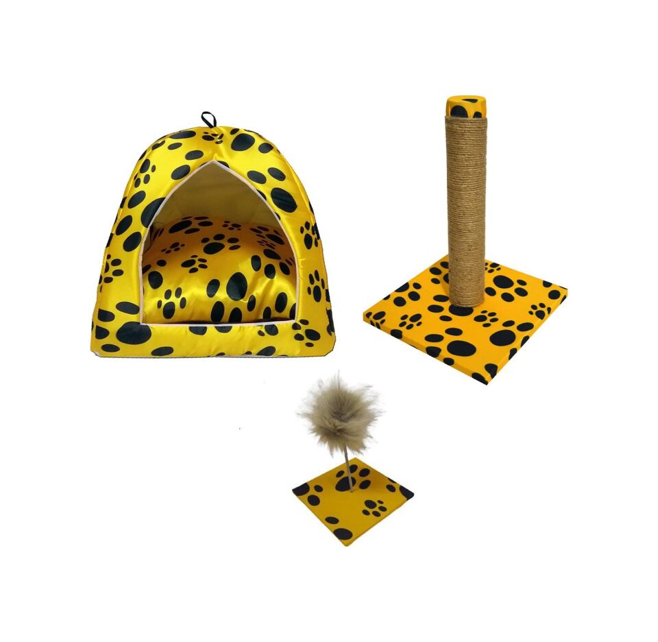 BioSand BS-SET15 Eskimo Kedi Yatağı + Tırmalama + Hacıyatmaz Seti Sarı